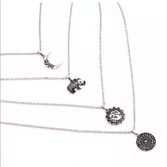 Boho Necklace Silver Chain Elephant Sun Moon Fower - Picture 4 of 6